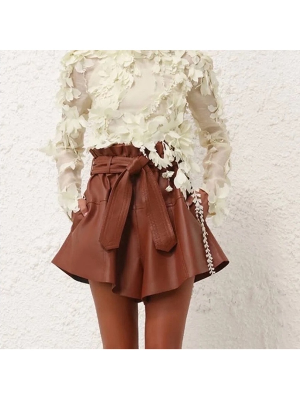 Zimmermann High-Waist lamb skin Paperbag Skirt